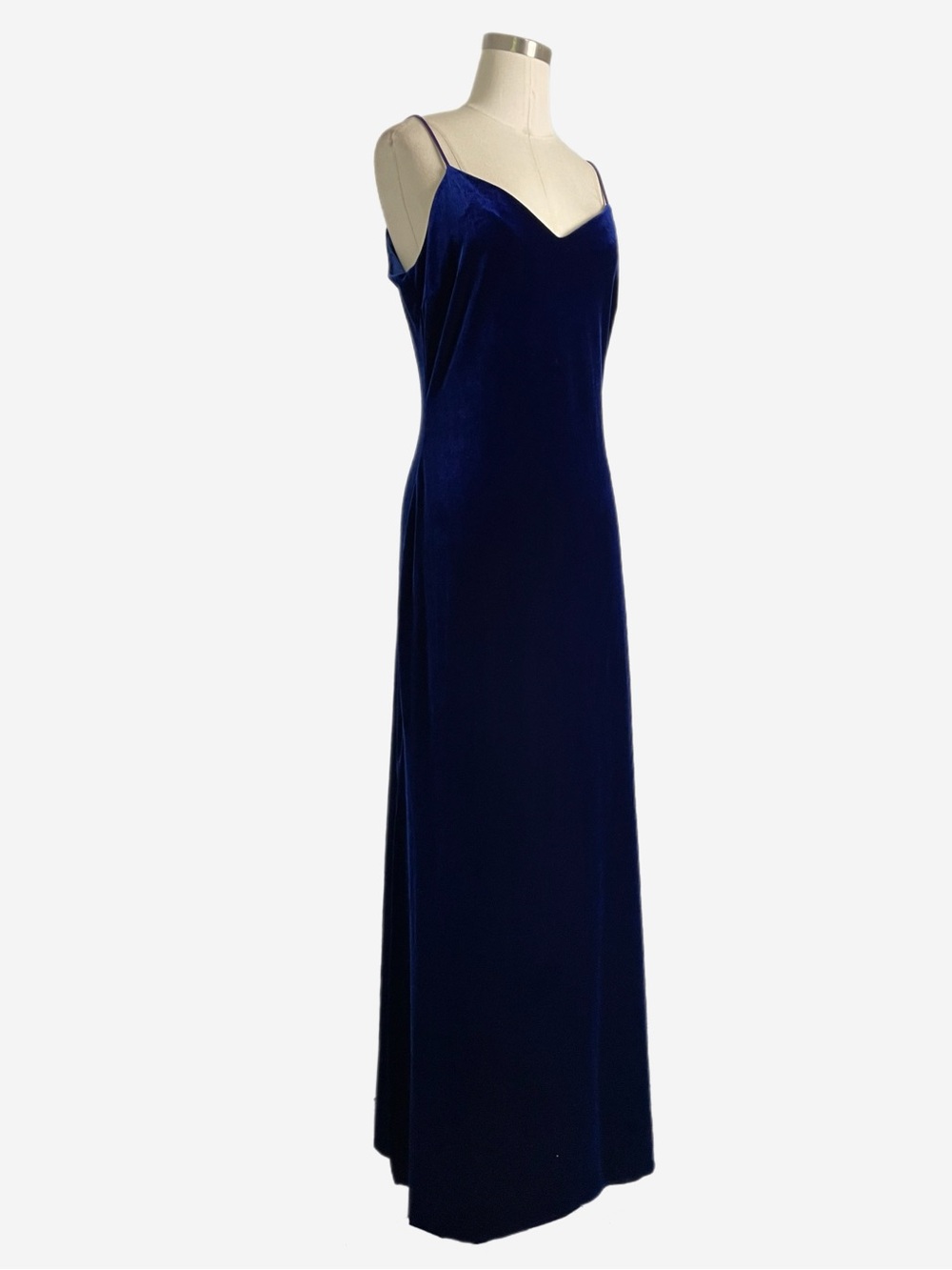 Vintage Y2K Niki Livas Blue velvet cross strap open back maxi gown holiday M/L - Picture 3 of 13